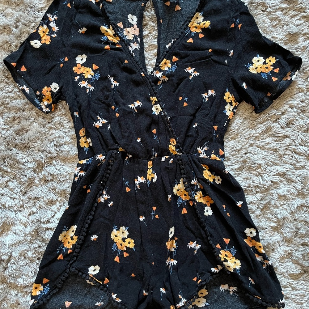 Floral Black Romper